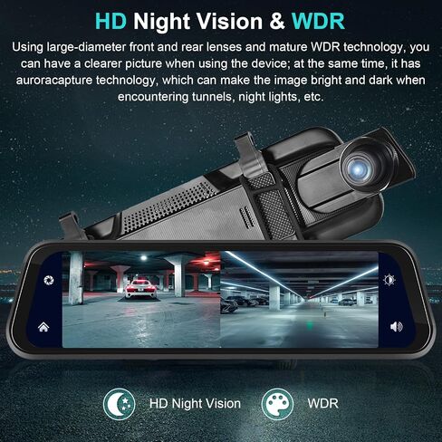 Wireless Apple Carplay Mirror Dash Cam, 9.66" Front and Rear View Camera for Cars and Trucks with Android Auto IPS Touchscreen Support DVR,Bluetooth,Night Vision,FM/AUX, Loop Recording +64G TF Card in Saudi Arabia