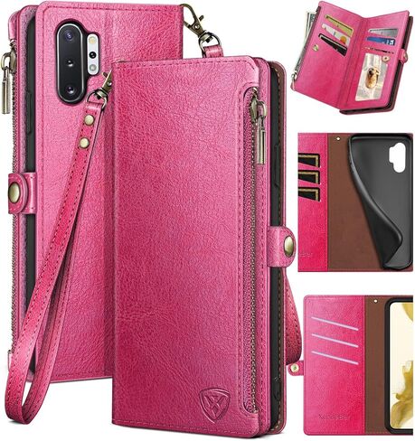 XcaseBar for Samsung Galaxy Note 10 Plus Wallet case with Zipper Credit Card Holder【RFID Blocking】, Flip Folio Book PU Leather Phone case Shockproof Cover Women Men for Note 10+ case Wine Red in Saudi Arabia
