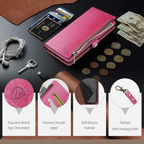 XcaseBar for Samsung Galaxy Note 10 Plus Wallet case with Zipper Credit Card Holder【RFID Blocking】, Flip Folio Book PU Leather Phone case Shockproof Cover Women Men for Note 10+ case Wine Red in Saudi Arabia