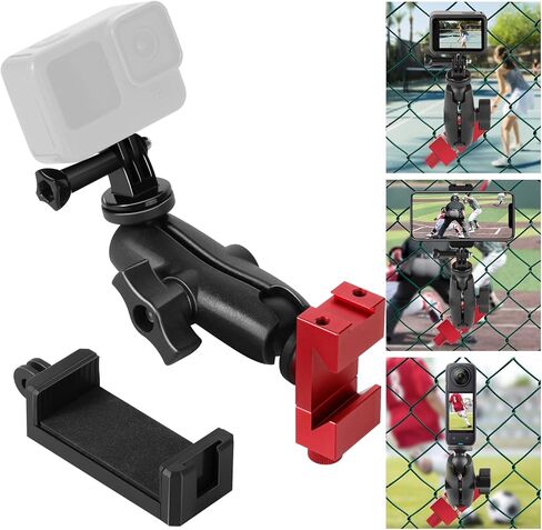 حامل سياج لـ Gopro، حامل سياج للهاتف من الألومنيوم متوافق مع Gopro، Mevo Start، الهاتف الذكي، كاميرا الحركة، Insta360، مجموعة تثبيت لتغيير الألعاب للبيسبول، الكرة اللينة، التنس، تسجيل كرة القدم in Kuwait