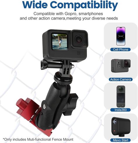 حامل سياج لـ Gopro، حامل سياج للهاتف من الألومنيوم متوافق مع Gopro، Mevo Start، الهاتف الذكي، كاميرا الحركة، Insta360، مجموعة تثبيت لتغيير الألعاب للبيسبول، الكرة اللينة، التنس، تسجيل كرة القدم in Kuwait