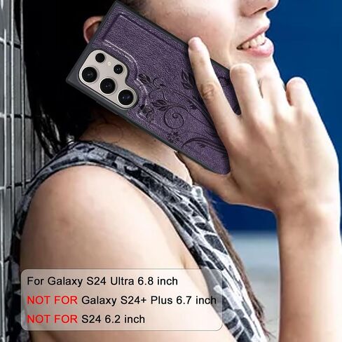 Lacass Case Wallet for Samsung Galaxy S24 Ultra 6.8 inch 2024, [12 Card Slots] ID Credit Cash Holder Zipper Pocket Detachable Leather Wallet Cover with Wrist Strap Lanyard（Floral Blue Purple） in Saudi Arabia