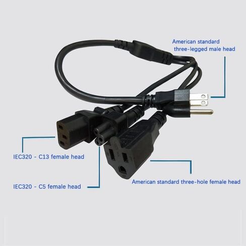 US Y Type Splitter Power Cord, NEMA 5-15P to C5+C7, 5-15P to C7 and C5 Splitter Power Cable Cord in Saudi Arabia