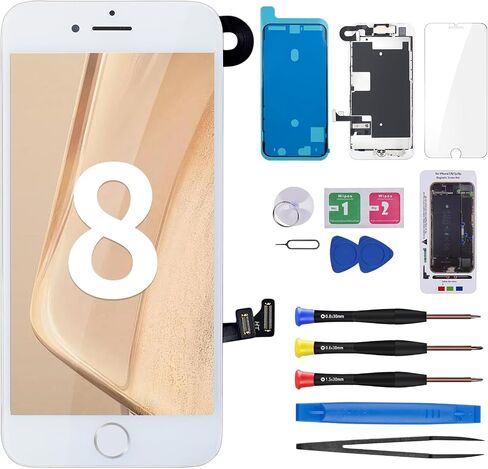for iPhone 8 White Screen Replacement 4.7" Assembled with Home Button Front Camera, Ear Speaker Earpiece, Screen Protector and Proximity Sensor and Full Repair Tools Kit A1863, A1905, A1906 in Saudi Arabia