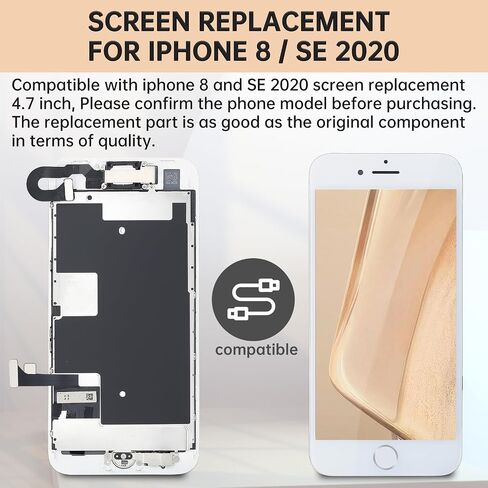 for iPhone 8 White Screen Replacement 4.7" Assembled with Home Button Front Camera, Ear Speaker Earpiece, Screen Protector and Proximity Sensor and Full Repair Tools Kit A1863, A1905, A1906 in Saudi Arabia