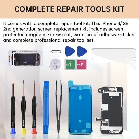 for iPhone 8 White Screen Replacement 4.7" Assembled with Home Button Front Camera, Ear Speaker Earpiece, Screen Protector and Proximity Sensor and Full Repair Tools Kit A1863, A1905, A1906 in Saudi Arabia