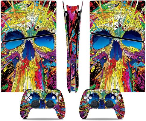 غطاء لاصق من الفينيل لجهاز PS5 Slim Digital Edition ووحدة تحكم جمجمة ملونة وجلد وحدات التحكم in Kuwait