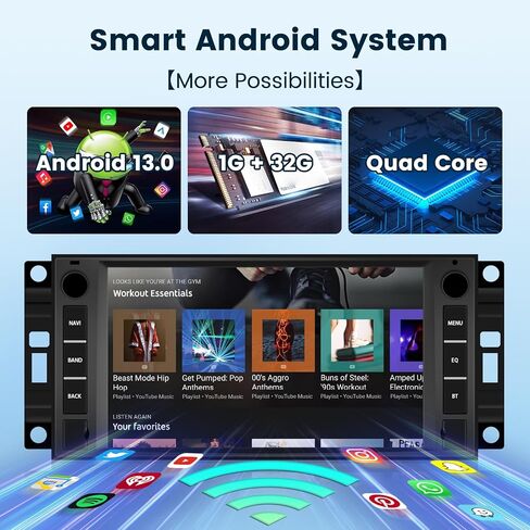 Android 13 Car Radio Stereo for Jeep Wrangler JK Compass Patriot/Chrysler/Dodge RAM with Wireless Carplay/Android Auto, 7 inch Touch Screen/Bluetooth/GPS/WiFi/HiFi Audio/SWC/HD Camera in Saudi Arabia