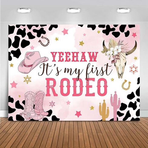 Mocsicka Western Cowgirl Birthday Backdrop My First Rodeo Birthday Decorations Girl Pink Western Country Cowgirl 1st Birthday Banner Photography Background Photo Booth Props(Pink, 7x5ft) in Saudi Arabia