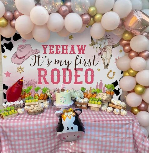 Mocsicka Western Cowgirl Birthday Backdrop My First Rodeo Birthday Decorations Girl Pink Western Country Cowgirl 1st Birthday Banner Photography Background Photo Booth Props(Pink, 7x5ft) in Saudi Arabia