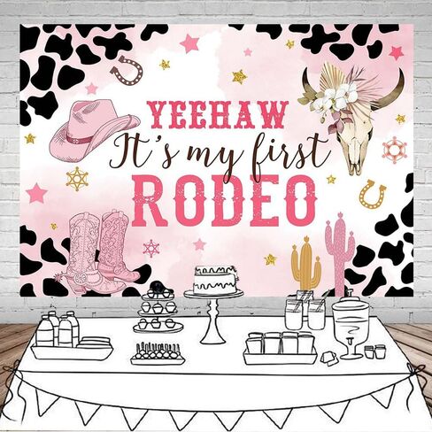 Mocsicka Western Cowgirl Birthday Backdrop My First Rodeo Birthday Decorations Girl Pink Western Country Cowgirl 1st Birthday Banner Photography Background Photo Booth Props(Pink, 7x5ft) in Saudi Arabia