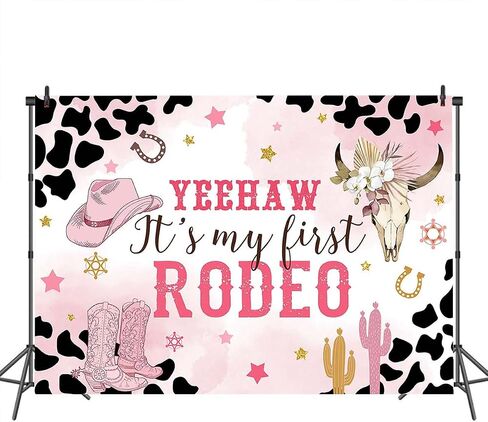 Mocsicka Western Cowgirl Birthday Backdrop My First Rodeo Birthday Decorations Girl Pink Western Country Cowgirl 1st Birthday Banner Photography Background Photo Booth Props(Pink, 7x5ft) in Saudi Arabia