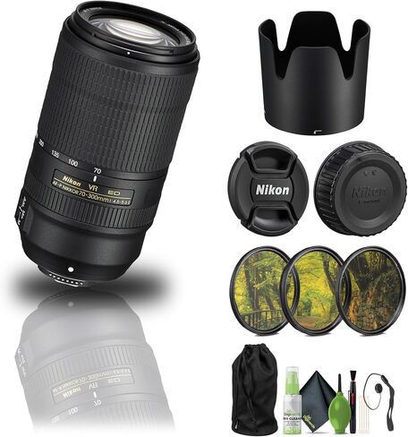 Nikon - AF-P NIKKOR 70-300mm f/4.5-5.6E ED VR Telephoto Zoom Lens for F-Mount Cameras (20068) + Filter Kit + Cap Keeper + Cleaning Kit in Saudi Arabia