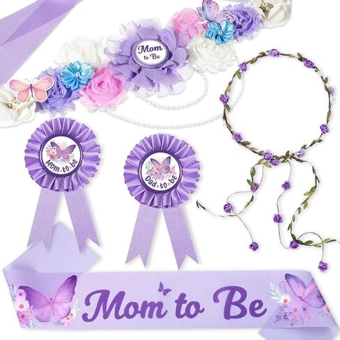 5 قطع فراشة موضوع أمي لتكون وشاح زينة استحمام الطفل مع زهرة الأمومة وشاح الأب ليكون دبوس تاج زهرة أرجوانية للجنسين يكشف عن هدايا الحفلات للفتيات دعائم حفلات الحمل هدية تذكار in Kuwait