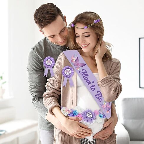 5 قطع فراشة موضوع أمي لتكون وشاح زينة استحمام الطفل مع زهرة الأمومة وشاح الأب ليكون دبوس تاج زهرة أرجوانية للجنسين يكشف عن هدايا الحفلات للفتيات دعائم حفلات الحمل هدية تذكار in Kuwait