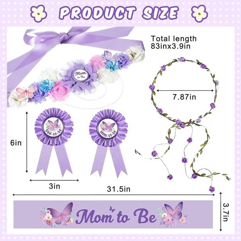 5 قطع فراشة موضوع أمي لتكون وشاح زينة استحمام الطفل مع زهرة الأمومة وشاح الأب ليكون دبوس تاج زهرة أرجوانية للجنسين يكشف عن هدايا الحفلات للفتيات دعائم حفلات الحمل هدية تذكار in Kuwait