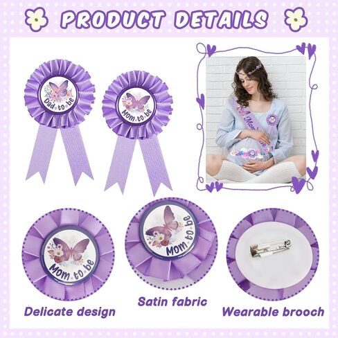 5 قطع فراشة موضوع أمي لتكون وشاح زينة استحمام الطفل مع زهرة الأمومة وشاح الأب ليكون دبوس تاج زهرة أرجوانية للجنسين يكشف عن هدايا الحفلات للفتيات دعائم حفلات الحمل هدية تذكار in Kuwait