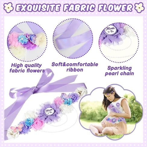 5 قطع فراشة موضوع أمي لتكون وشاح زينة استحمام الطفل مع زهرة الأمومة وشاح الأب ليكون دبوس تاج زهرة أرجوانية للجنسين يكشف عن هدايا الحفلات للفتيات دعائم حفلات الحمل هدية تذكار in Kuwait