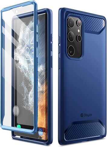 حافظة سلسلة Clayco Xenon لهاتف Samsung Galaxy S22 Ultra (6.8 بوصة) 5G 360 درجة حافظة هاتف محمول قوية واقية من الصدمات غطاء كامل مع واقي شاشة مدمج إصدار 2022 (أسود) in Kuwait