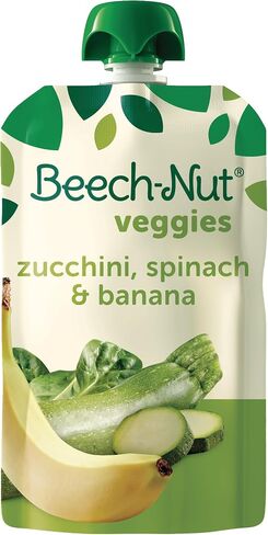 Beech-Nut Baby Food Pouches, Zucchini Spinach & Banana Veggie Puree Baby & Toddler Food, 3.5 oz (12 Pack) in Saudi Arabia
