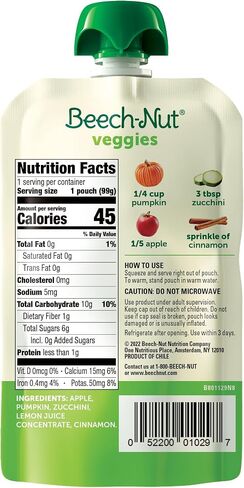 Beech-Nut Baby Food Pouches, Zucchini Spinach & Banana Veggie Puree Baby & Toddler Food, 3.5 oz (12 Pack) in Saudi Arabia