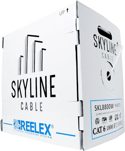 Skyline Cat 6 23 AWG 550 Mhz كبل شبكة إيثرنت نحاسي عاري صلب - تصنيف CMR (صندوق سحب 1000 قدم / أبيض) in Kuwait