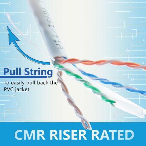 Skyline Cat 6 23 AWG 550 Mhz كبل شبكة إيثرنت نحاسي عاري صلب - تصنيف CMR (صندوق سحب 1000 قدم / أبيض) in Kuwait