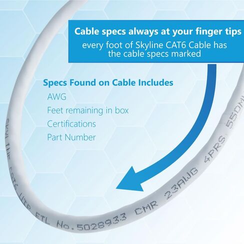 Skyline Cat 6 23 AWG 550 Mhz كبل شبكة إيثرنت نحاسي عاري صلب - تصنيف CMR (صندوق سحب 1000 قدم / أبيض) in Kuwait