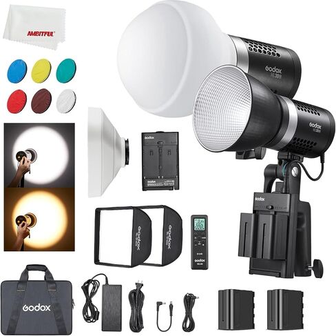 Godox ML30Bi ML30Bi-K2 مصباح فيديو LED ثنائي اللون، درجة حرارة اللون 2800K-5600K، CRI 96+ TLCI 97+، تأثيرات 7FX، وضع صامت، مع بطارية ليثيوم 2X NP970، تطبيق تحكم لاسلكي in Saudi Arabia
