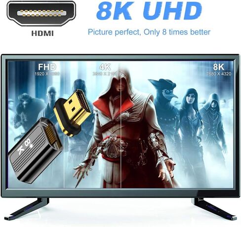 Cablecc HDMI 2.1 8K Type-A ذكر إلى أنثى محول فيديو موصل مستقيم مغناطيسي لأجهزة الكمبيوتر المحمول HDTV in Saudi Arabia