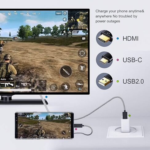 كابل CableCreation USB C إلى HDMI مع شحن USB بطول 6 أقدام، كابل من النوع C إلى HDMI، سلك HDMI إلى USB C متوافق مع الأجهزة التي تدعم وضع DP Alt، iPhone15/ 15Plus/ 15Pro max، Galaxy S20، MacBook/Pro in Saudi Arabia