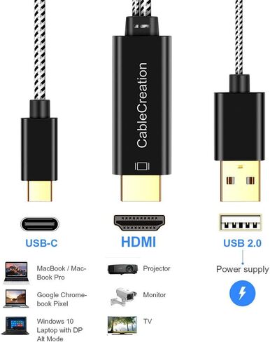 كابل CableCreation USB C إلى HDMI مع شحن USB بطول 6 أقدام، كابل من النوع C إلى HDMI، سلك HDMI إلى USB C متوافق مع الأجهزة التي تدعم وضع DP Alt، iPhone15/ 15Plus/ 15Pro max، Galaxy S20، MacBook/Pro in Saudi Arabia