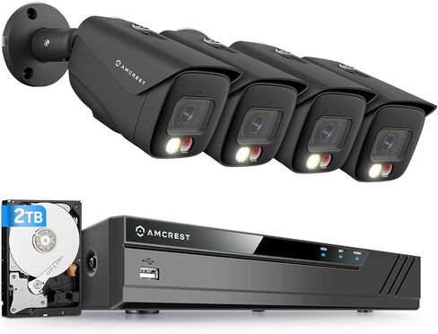 Amcrest 4K Security Camera System, 4K 8CH PoE NVR, (4) x 4K Night Color Bullet POE IP Cameras, Active Deterrent, Pre-Installed 2TB Hard Drive, NV4108E-2796EB4-2TB (Black) in Saudi Arabia
