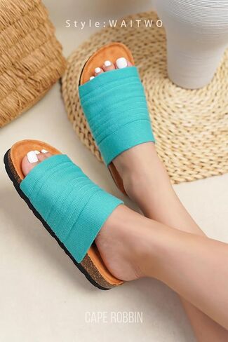 Cape Robbin Cali Da Flat Sandals Women, Comfortable Sandals, Slide Sandals Women Dressy, Slip on Sandals Women in Saudi Arabia