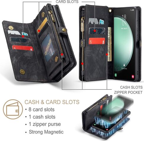 حافظة محفظة Samsung Galaxy S23+ Plus، حافظة جلدية بسحاب مع حزام حامل للبطاقات، حافظة خلفية واقية مغناطيسية قابلة للفصل لهاتف Samsung Galaxy S23+ Plus 5G 6.6 بوصة (وردي) in Kuwait