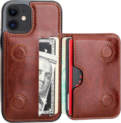 KIHUWEY Compatible with iPhone 12 Mini Wallet Case Credit Card Holder, Premium Leather Kickstand Durable Shockproof Protective Cover for iPhone 12 Mini 5.4 Inch(Black) in Saudi Arabia