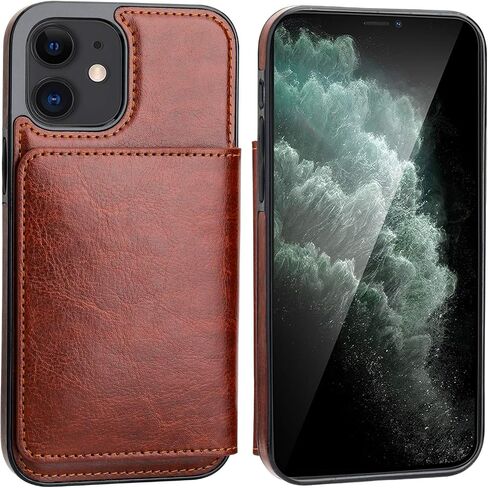 KIHUWEY Compatible with iPhone 12 Mini Wallet Case Credit Card Holder, Premium Leather Kickstand Durable Shockproof Protective Cover for iPhone 12 Mini 5.4 Inch(Black) in Saudi Arabia