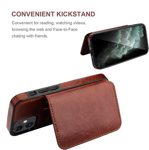 KIHUWEY Compatible with iPhone 12 Mini Wallet Case Credit Card Holder, Premium Leather Kickstand Durable Shockproof Protective Cover for iPhone 12 Mini 5.4 Inch(Black) in Saudi Arabia