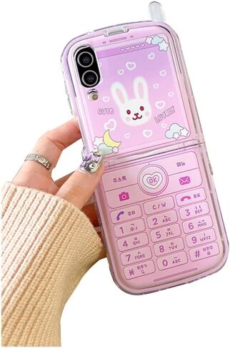 Kawaii Bunny Case for Galaxy Z Flip 6 Hidden Stand, Girls Case for Galaxy Z Flip 6 Cute Pink Phone Print, Lovely Girly Kickstand Case for Galaxy Z Flip 6 with Front Screen Cover in Kuwait