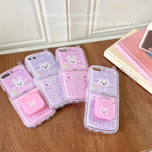 Kawaii Bunny Case for Galaxy Z Flip 6 Hidden Stand, Girls Case for Galaxy Z Flip 6 Cute Pink Phone Print, Lovely Girly Kickstand Case for Galaxy Z Flip 6 with Front Screen Cover in Kuwait