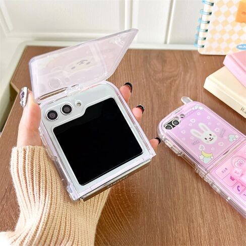 Kawaii Bunny Case for Galaxy Z Flip 6 Hidden Stand, Girls Case for Galaxy Z Flip 6 Cute Pink Phone Print, Lovely Girly Kickstand Case for Galaxy Z Flip 6 with Front Screen Cover in Kuwait