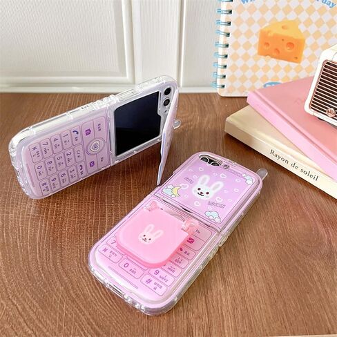 Kawaii Bunny Case for Galaxy Z Flip 6 Hidden Stand, Girls Case for Galaxy Z Flip 6 Cute Pink Phone Print, Lovely Girly Kickstand Case for Galaxy Z Flip 6 with Front Screen Cover in Kuwait