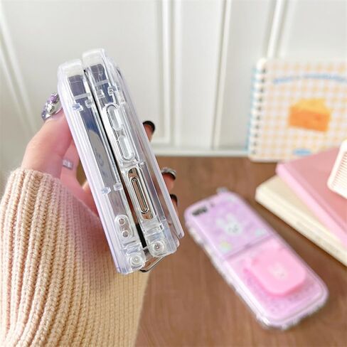Kawaii Bunny Case for Galaxy Z Flip 6 Hidden Stand, Girls Case for Galaxy Z Flip 6 Cute Pink Phone Print, Lovely Girly Kickstand Case for Galaxy Z Flip 6 with Front Screen Cover in Kuwait