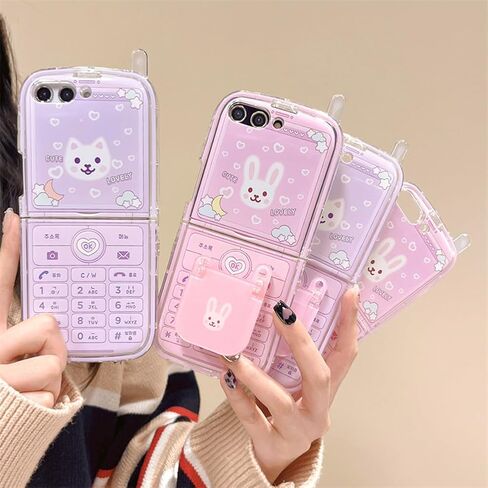 Kawaii Bunny Case for Galaxy Z Flip 6 Hidden Stand, Girls Case for Galaxy Z Flip 6 Cute Pink Phone Print, Lovely Girly Kickstand Case for Galaxy Z Flip 6 with Front Screen Cover in Kuwait