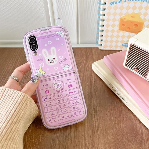 Kawaii Bunny Case for Galaxy Z Flip 6 Hidden Stand, Girls Case for Galaxy Z Flip 6 Cute Pink Phone Print, Lovely Girly Kickstand Case for Galaxy Z Flip 6 with Front Screen Cover in Kuwait