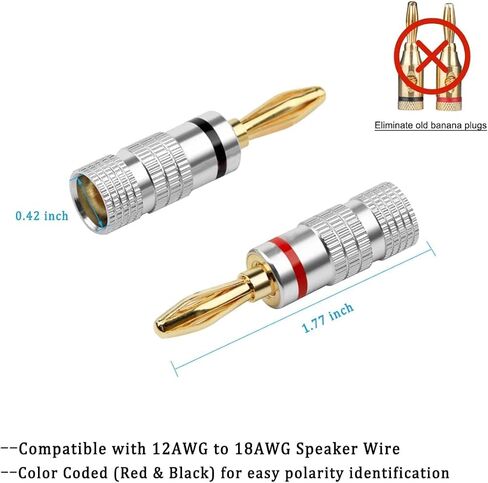 Speaker Banana Plugs 2 Pairs/4 Pcs, 24K Gold Plated Speaker Banana Plugs Connectors for Speaker Wire, Home Theater, Audio/Video Receiver, Amplifiers, Speaker Wall Plates and Sound Systems in Saudi Arabia