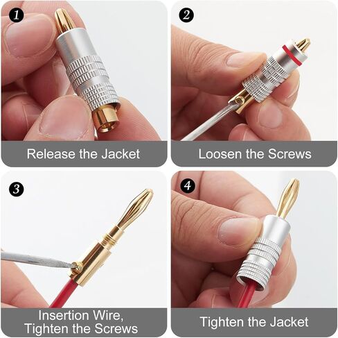 Speaker Banana Plugs 2 Pairs/4 Pcs, 24K Gold Plated Speaker Banana Plugs Connectors for Speaker Wire, Home Theater, Audio/Video Receiver, Amplifiers, Speaker Wall Plates and Sound Systems in Saudi Arabia