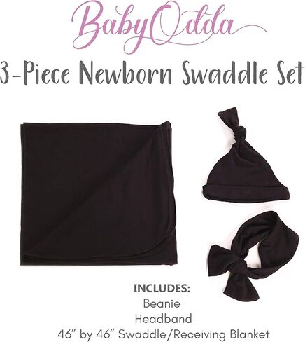 مجموعة لفافة قماط الأطفال من FabricLA BabyOdda Coming Home - قماط لحديثي الولادة - تتضمن بطانية كيس قماط (46 بوصة × 46 بوصة)، قبعة صغيرة وعصابة رأس - تستخدم لحديثي الولادة والأطفال الصغار - عاجي in Kuwait