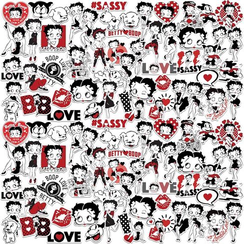 Betty Boop Limited Color 50ct Vinyl Large Deluxe Stickers Variety Pack - Laptop, Water Bottle, Scrapbooking, Tablet, Skateboard, Indoor/Outdoor in Saudi Arabia