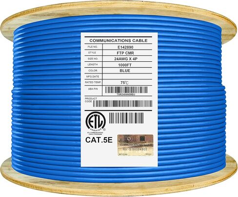 Elite Cat5e Shielded Riser (CMR)، FTP، أزواج ملتوية من الرقائق المعدنية، 24AWG، 350 ميجا هرتز، سرعات جيجابت، PoE، مدرج في قائمة UL، كابل كبير، (أزرق، 1000 قدم.) in Kuwait
